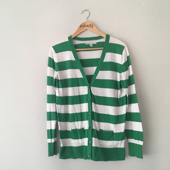 Green And White Striped Cardigan 